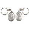 Porte-clés H. 3,7 cm en métal couleur argentée forme ovale double face, plusieurs saints..