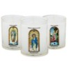Veilleuse blanche avec autocollant -quot-vitrail-quot- de saint 20-24- H- 6-5 cm- -Oslash- 5 cm - VO 5--