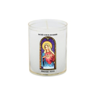 Veilleuse blanche avec autocollant -quot-vitrail-quot- de saint 20-24- H- 6-5 cm- -Oslash- 5 cm - VO 5--