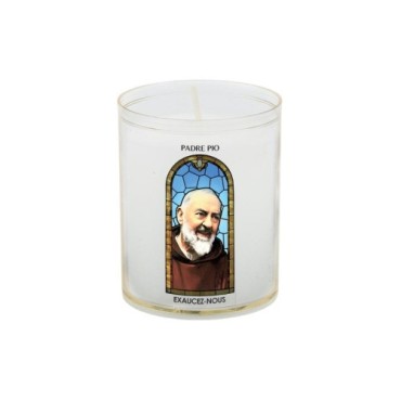 Veilleuse blanche avec autocollant -quot-vitrail-quot- de saint 20-24- H- 6-5 cm- -Oslash- 5 cm - VO 5--