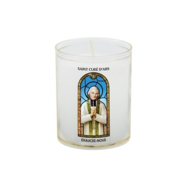 Veilleuse blanche avec autocollant -quot-vitrail-quot- de saint 20-24- H- 6-5 cm- -Oslash- 5 cm - VO 5--