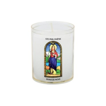 Veilleuse blanche avec autocollant -quot-vitrail-quot- de saint 20-24- H- 6-5 cm- -Oslash- 5 cm - VO 5--