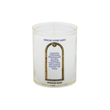 Veilleuse blanche avec autocollant -quot-vitrail-quot- de saint 20-24- H- 6-5 cm- -Oslash- 5 cm - VO 5--
