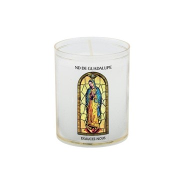 Veilleuse blanche avec autocollant -quot-vitrail-quot- de saint 20-24- H- 6-5 cm- -Oslash- 5 cm - VO 5--