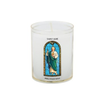 Veilleuse blanche avec autocollant -quot-vitrail-quot- de saint 20-24- H- 6-5 cm- -Oslash- 5 cm - VO 5--