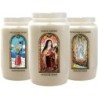 Veilleuse blanche 3 jours avec image vitrail de saint, hauteur 9,7 cm Ø 5.8 cm..