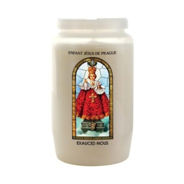 Veilleuse blanche 3 jours avec image vitrail de saint, hauteur 9,7 cm Ø 5.8 cm..