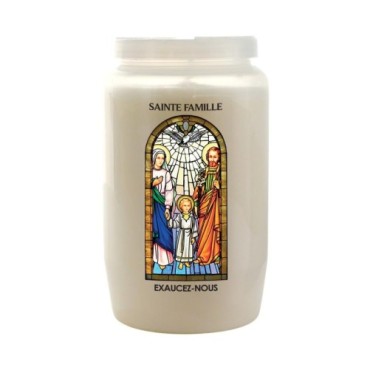 Veilleuse blanche 3 jours avec image vitrail de saint, hauteur 9,7 cm Ø 5.8 cm..