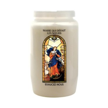 Veilleuse blanche 3 jours avec image vitrail de saint, hauteur 9,7 cm Ø 5.8 cm..
