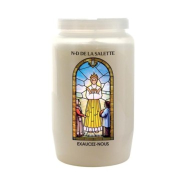 Veilleuse blanche 3 jours avec image vitrail de saint, hauteur 9,7 cm Ø 5.8 cm..