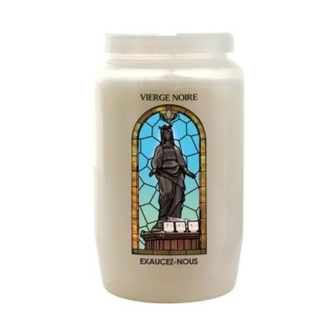 Veilleuse blanche 3 jours avec image vitrail de saint, hauteur 9,7 cm Ø 5.8 cm..