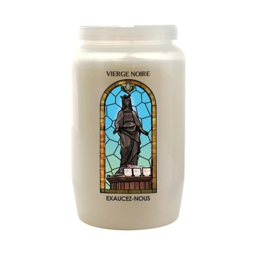 Veilleuse blanche 3 jours avec image vitrail de saint, hauteur 9,7 cm Ø 5.8 cm..