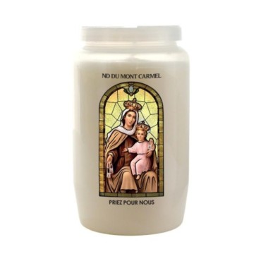 Veilleuse blanche 3 jours avec image vitrail de saint, hauteur 9,7 cm Ø 5.8 cm..