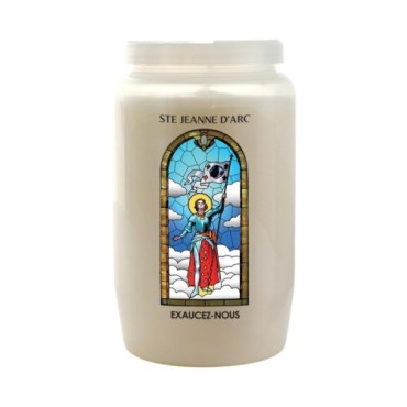 Veilleuse blanche 3 jours avec image vitrail de saint, hauteur 9,7 cm Ø 5.8 cm..