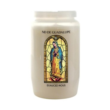 Veilleuse blanche 3 jours avec image vitrail de saint, hauteur 9,7 cm Ø 5.8 cm..