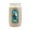 Veilleuse blanche 3 jours avec image vitrail de saint, hauteur 9,7 cm Ø 5.8 cm..