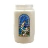 Veilleuse blanche 3 jours avec image vitrail de saint, hauteur 9,7 cm Ø 5.8 cm..