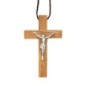 Croix de cou en bois d'olivier de Jérusalem avec Christ métal H. 4 cm avec cordon 70 cm..