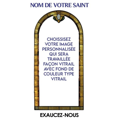Autocollant Transparent vitrail sans prière de saint H. 6 x 3,6 cm pour bougie 3 jours. Plusieurs saints.