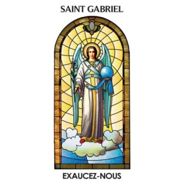 Autocollant Transparent vitrail de saint avec priere H. 10.5 x 6.5 cm pour bougie de neuvaine..