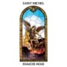 Autocollant Transparent vitrail de saint avec priere H. 10.5 x 6.5 cm pour bougie de neuvaine..