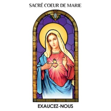 Autocollant Transparent vitrail de saint avec priere H. 10.5 x 6.5 cm pour bougie de neuvaine..