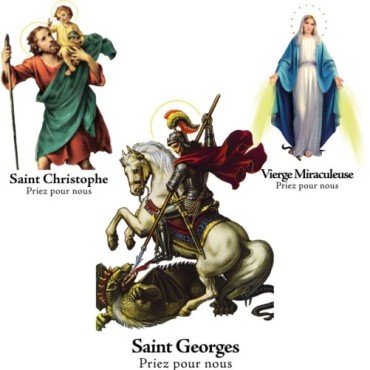 Autocollant Transparent detoure de saint avec priere H. 10.5 x 6.5 cm pour bougie de neuvaine..