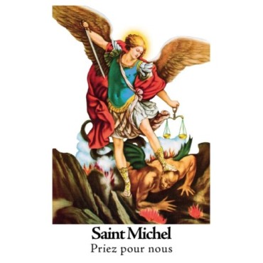 Autocollant Transparent detoure de saint avec priere H. 10.5 x 6.5 cm pour bougie de neuvaine..