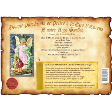 Parchemin priere de cire a l encens H. 14 cm avec image papier.