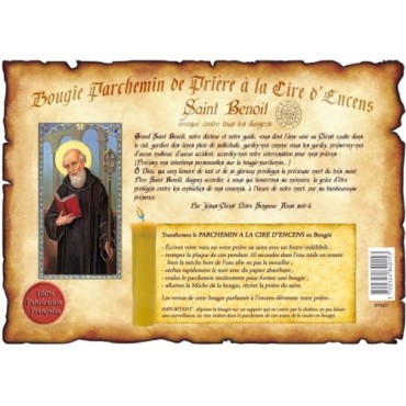 Parchemin priere de cire a l encens H. 14 cm avec image papier.