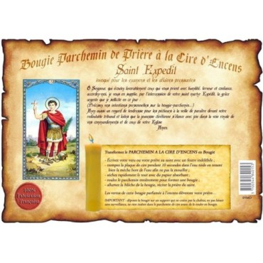 Parchemin priere de cire a l encens H. 14 cm avec image papier.