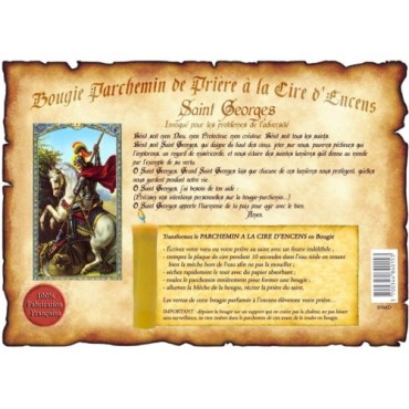 Parchemin priere de cire a l encens H. 14 cm avec image papier.