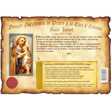 Parchemin priere de cire a l encens H. 14 cm avec image papier.