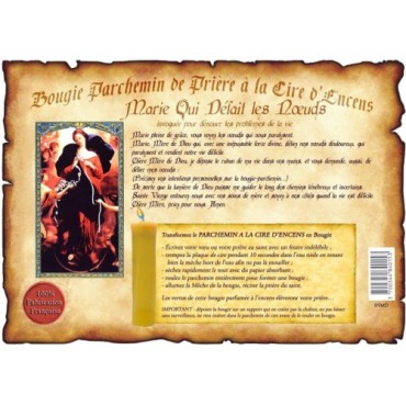 Parchemin priere de cire a l encens H. 14 cm avec image papier.