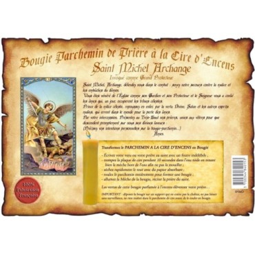 Parchemin priere de cire a l encens H. 14 cm avec image papier.
