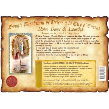 Parchemin priere de cire a l encens H. 14 cm avec image papier.