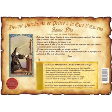 Parchemin priere de cire a l encens H. 14 cm avec image papier.