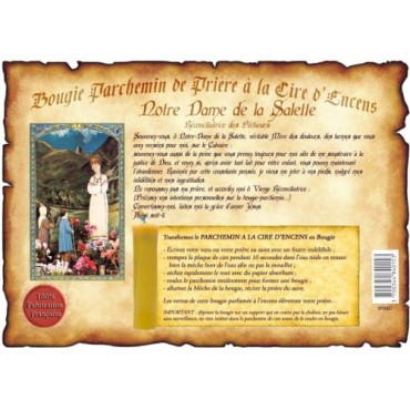 Parchemin priere de cire a l encens H. 14 cm avec image papier.