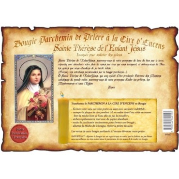 Parchemin priere de cire a l encens H. 14 cm avec image papier.