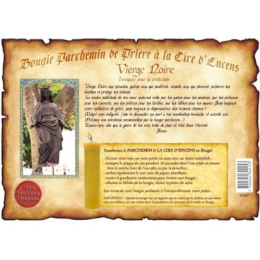 Parchemin priere de cire a l encens H. 14 cm avec image papier.