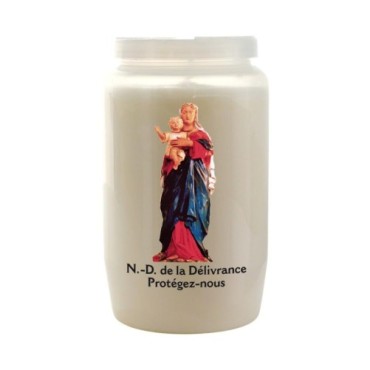 Veilleuse blanche 3 jours avec image classique de saint, hauteur 9,5 cm Ø 5.5 cm..