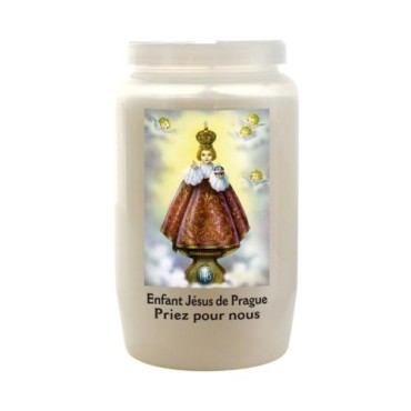 Veilleuse blanche 3 jours avec image classique de saint, hauteur 9,5 cm Ø 5.5 cm..