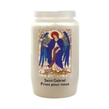 Veilleuse blanche 3 jours avec image classique de saint, hauteur 9,5 cm Ø 5.5 cm..