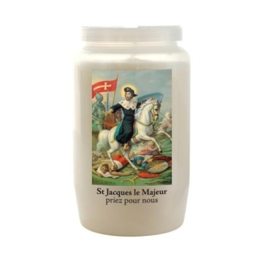 Veilleuse blanche 3 jours avec image classique de saint, hauteur 9,5 cm Ø 5.5 cm..