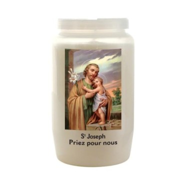 Veilleuse blanche 3 jours avec image classique de saint, hauteur 9,5 cm Ø 5.5 cm..