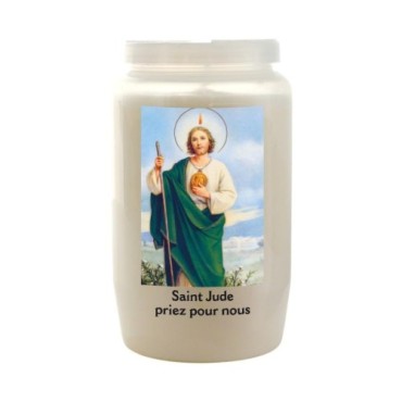 Veilleuse blanche 3 jours avec image classique de saint, hauteur 9,5 cm Ø 5.5 cm..