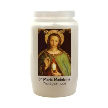 Veilleuse blanche 3 jours avec image classique de saint, hauteur 9,5 cm Ø 5.5 cm..