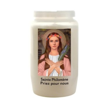 Veilleuse blanche 3 jours avec image classique de saint, hauteur 9,5 cm Ø 5.5 cm..