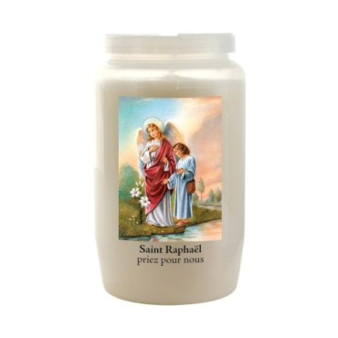 Veilleuse blanche 3 jours avec image classique de saint, hauteur 9,5 cm Ø 5.5 cm..