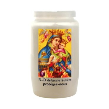 Veilleuse blanche 3 jours avec image classique de saint, hauteur 9,5 cm Ø 5.5 cm..